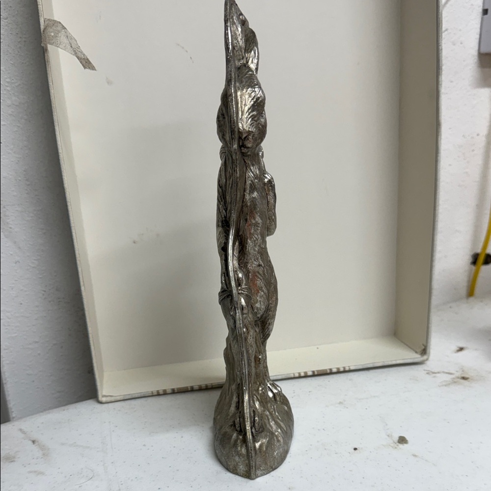 Silver Bunny Figurine Sculpture - Decorative Home Art Easter - Picture 2 of 4
